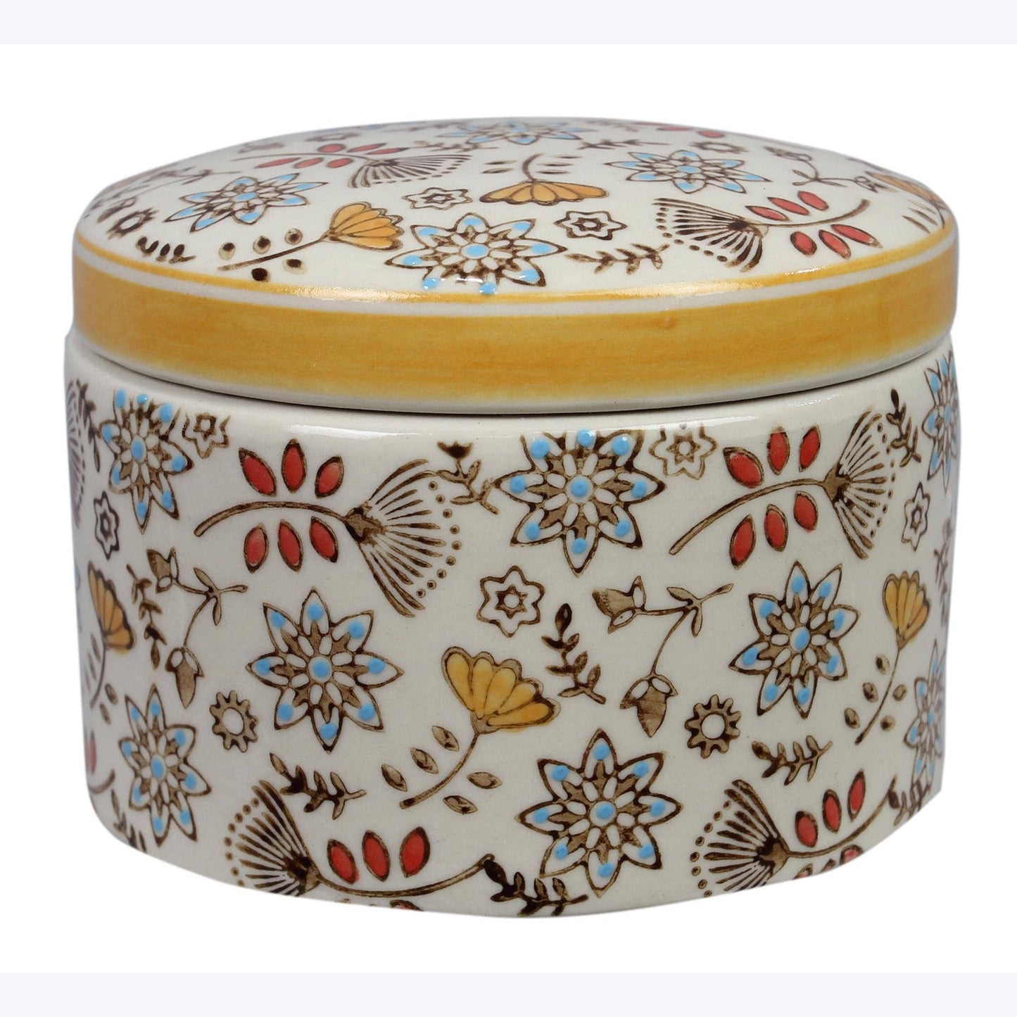 Stoneware Hand Stamped Trinket box handmade floral detail