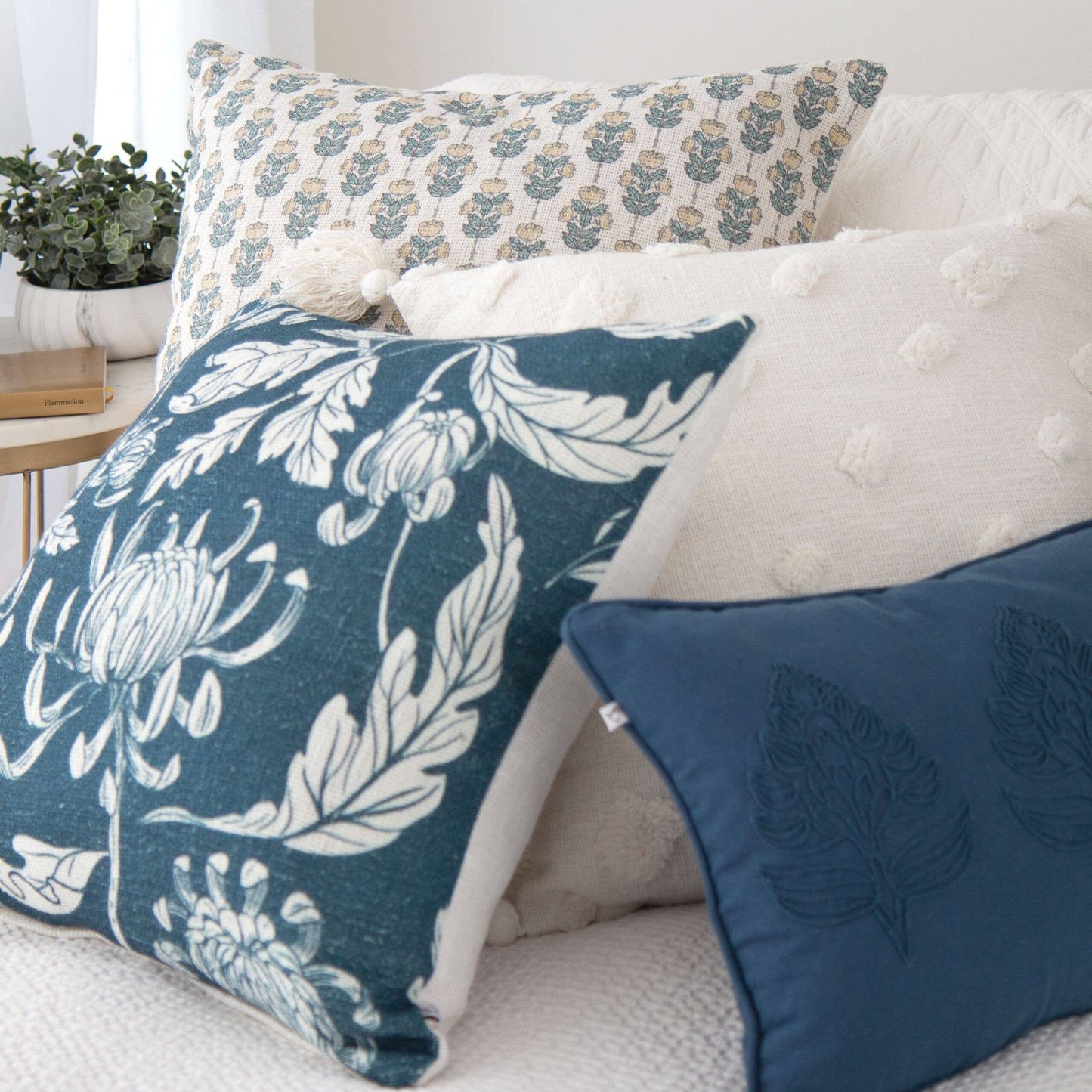 Everly Vintage Peony Block Print Floral Pillow Cover