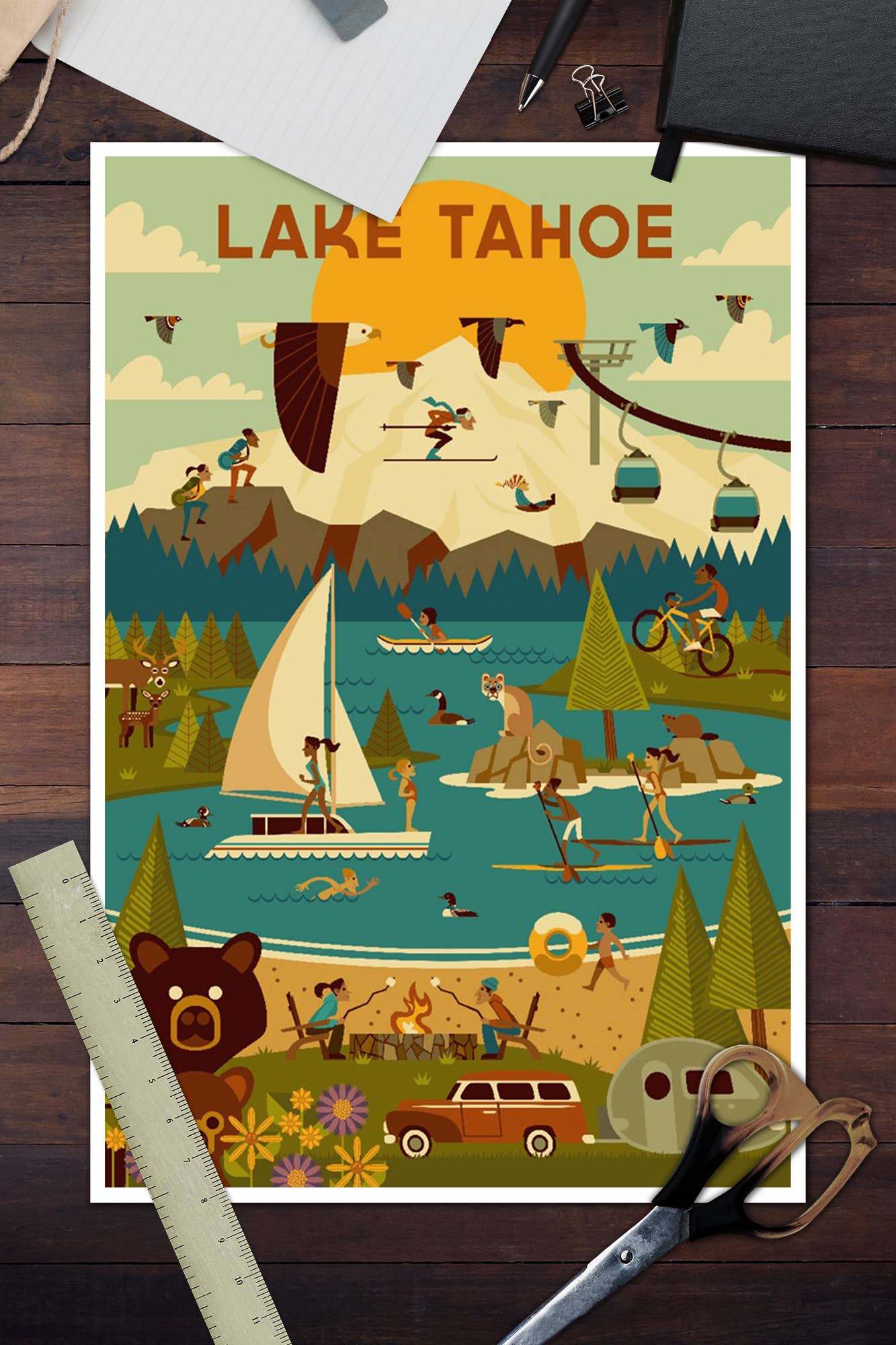 Lake Tahoe, California, Geometric Wall Decor (9 Options)