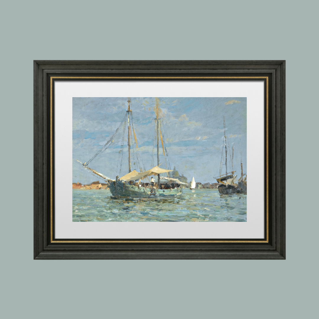 The Green Fishing Boat Antique Art Print