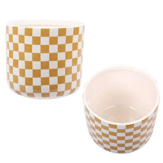 Truu Design Stylish Checkered Ceramic Planter, 5.6"D x 5.1"H