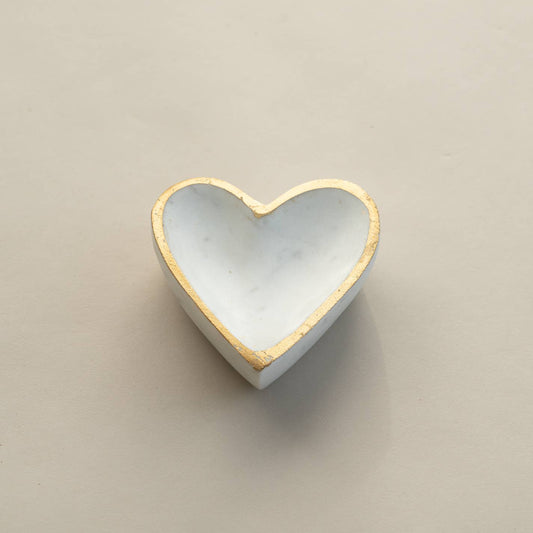 Small White Marble Heart Tray w/ Gold Edge