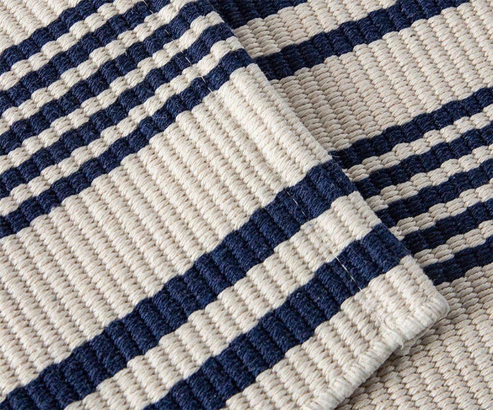 Ticking Striped Woven Cotton Blend Area Rug