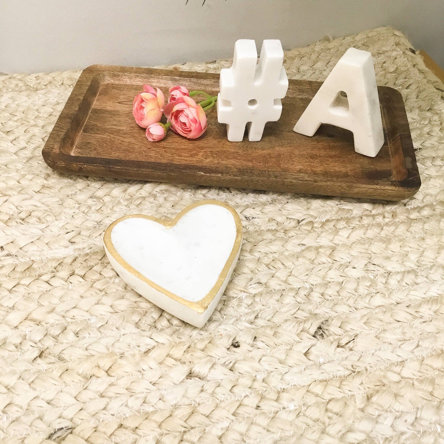 Small White Marble Heart Tray w/ Gold Edge