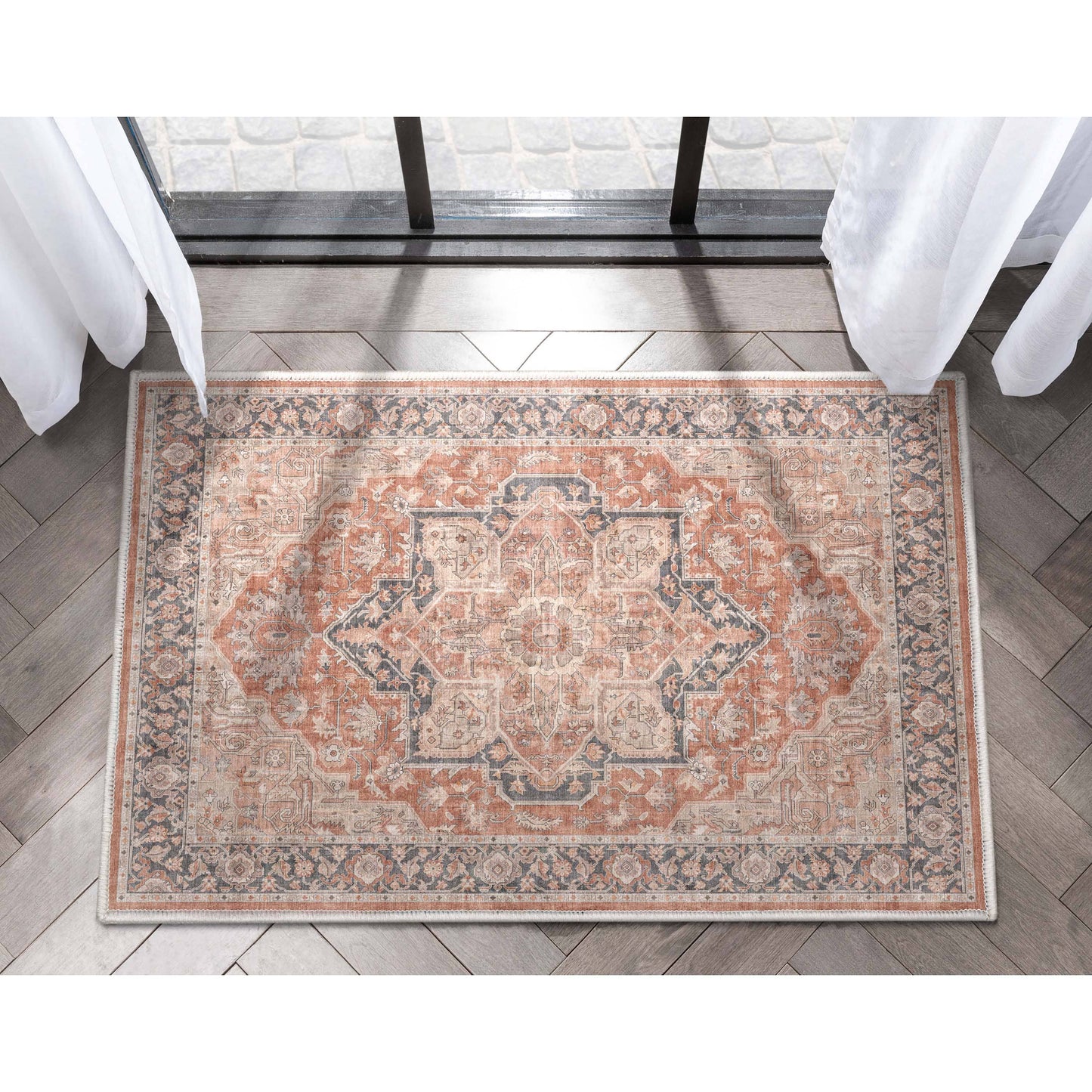 Bolona Vintage Oriental Floral Red Flat-Weave Rug