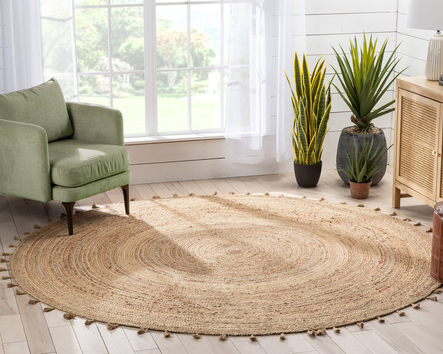 Philomena Bohemian Hand-Braided Jute Natural Textured Rug