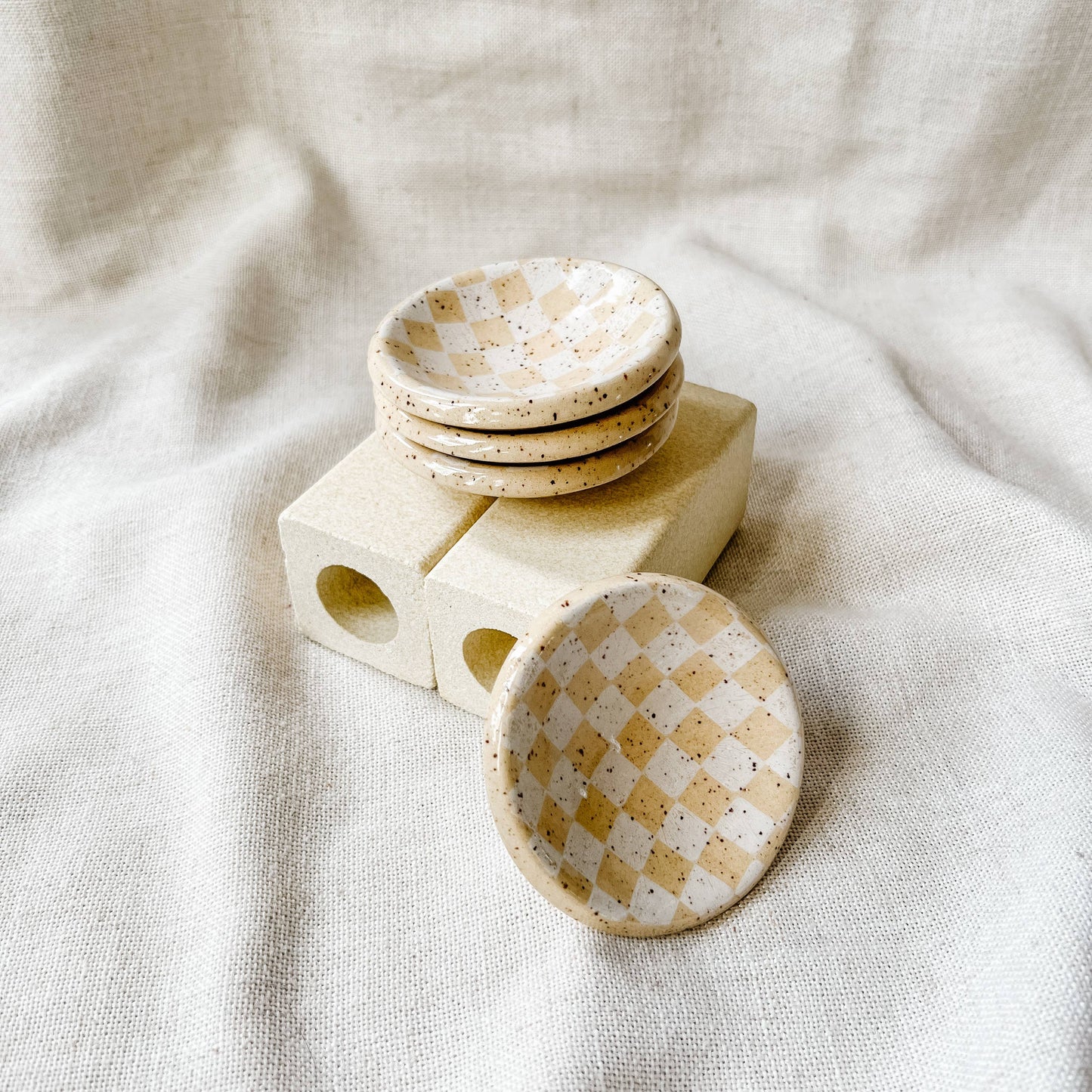 Mini White Checker Ceramic Trinket Dish | Made To Order 