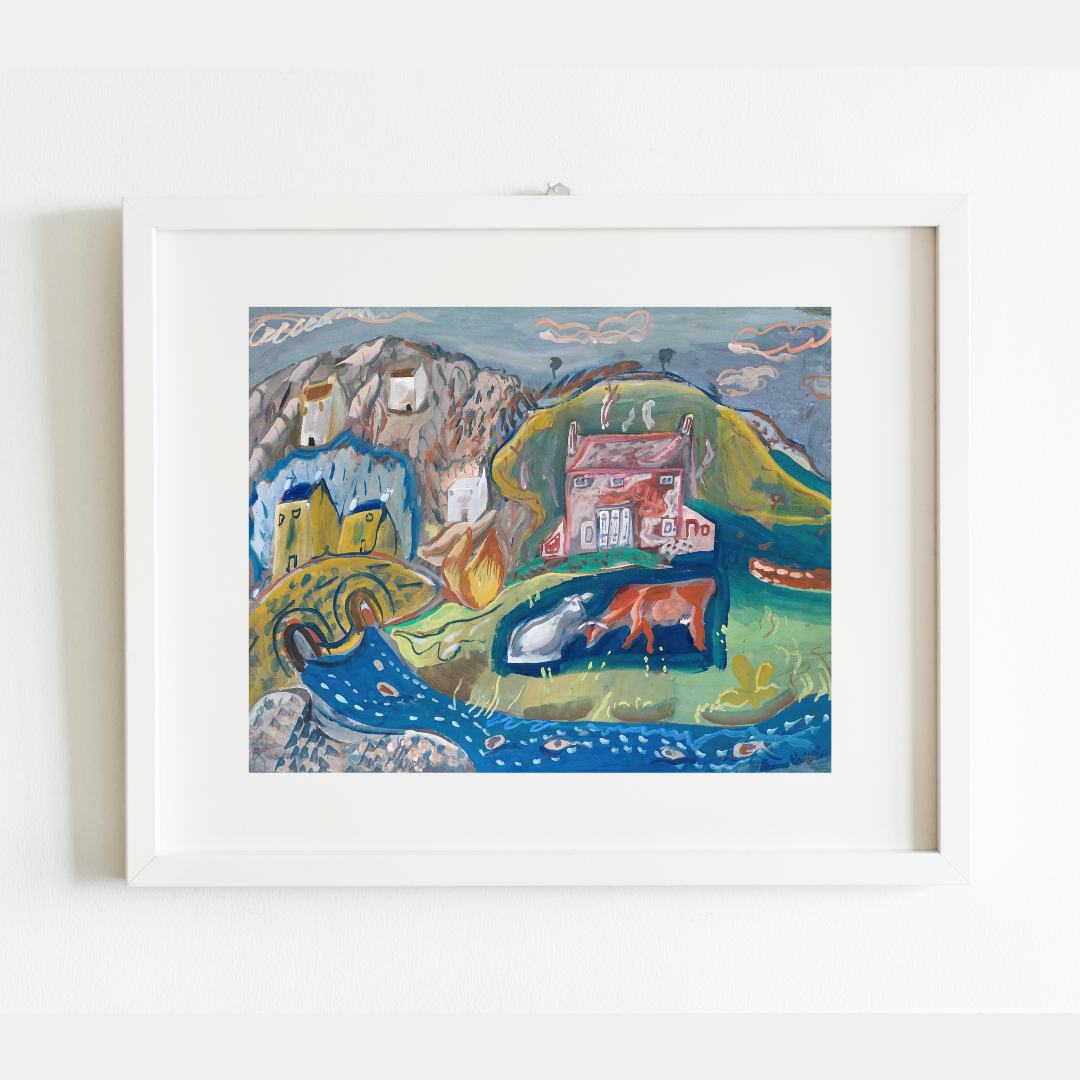 Fishing Village in Pembrokeshire Abstract Antique Art Print