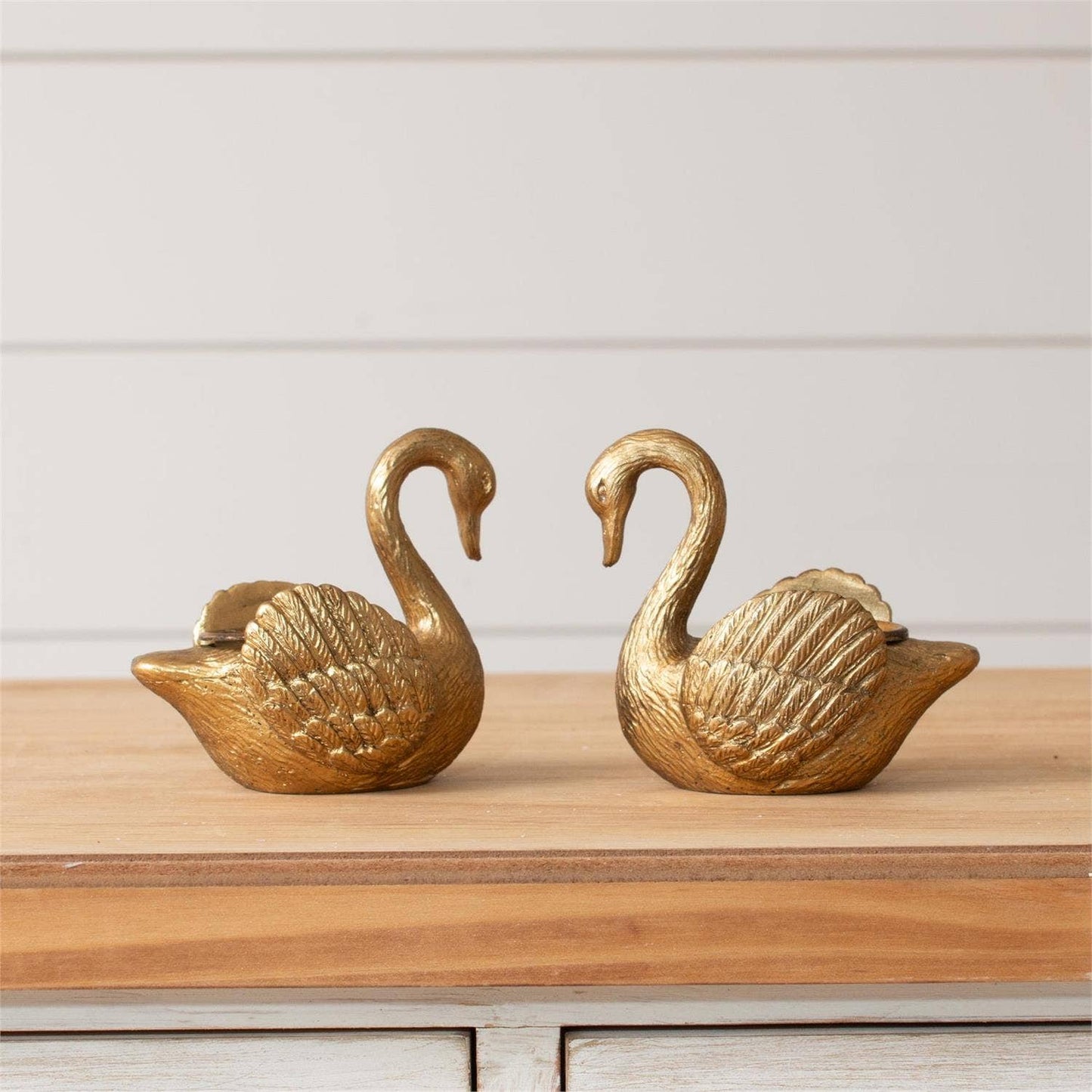 Gold Swan Tapered Candle Holders