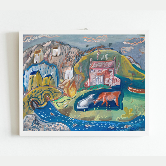 Fishing Village in Pembrokeshire Abstract Antique Art Print