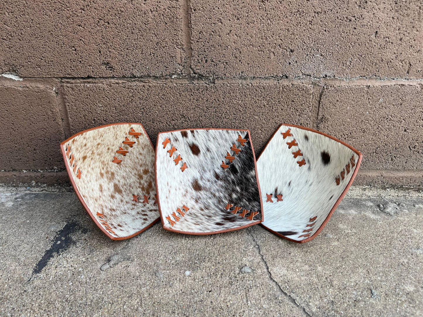 Cross Stitched Small Cowhide Bowl