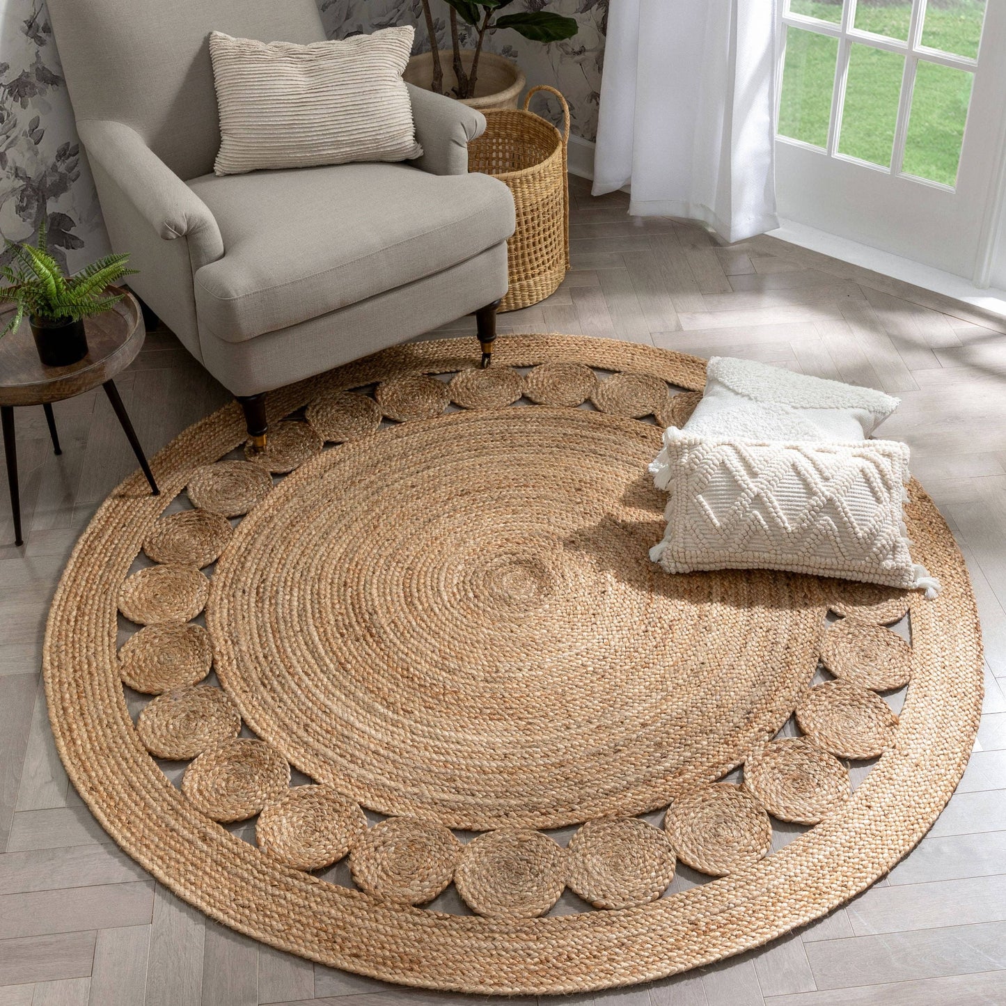 Oleana Farmhouse Jute Rug Hand-Woven Basket Weave Jute Rug