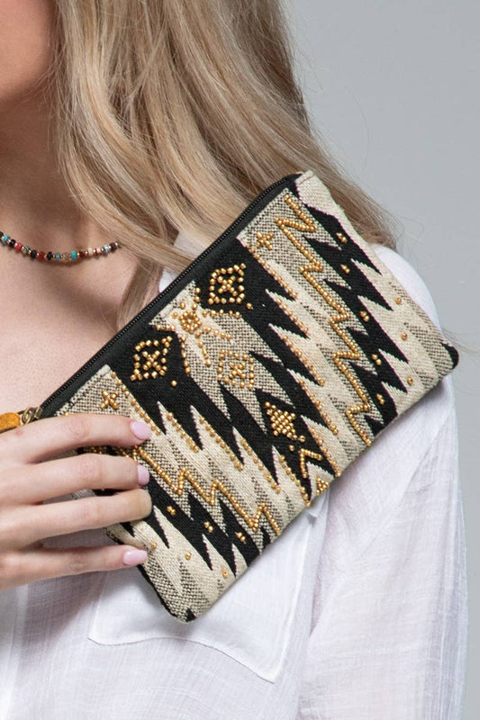 Wren Handmade Ethnic Pattern Clutch Beaded Wristlet