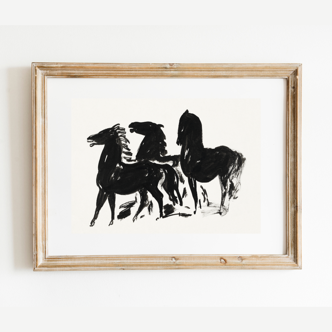 Three Horses Antique Art Print