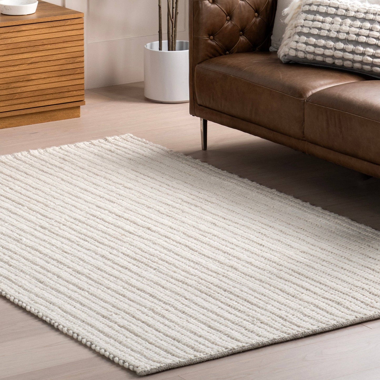 Aaleigha Casual Striped Wool Area Rug