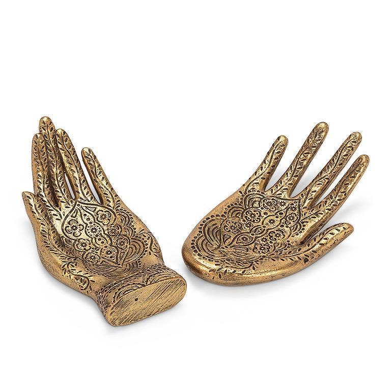 S/2 Engraved Hand Dish-Gold-6"L