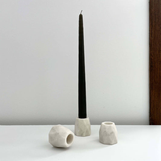 White marble stone geometric neutral taper candle holder