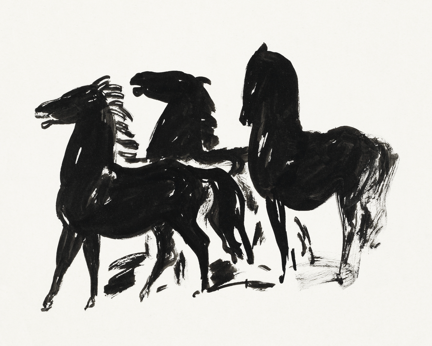 Three Horses Antique Art Print