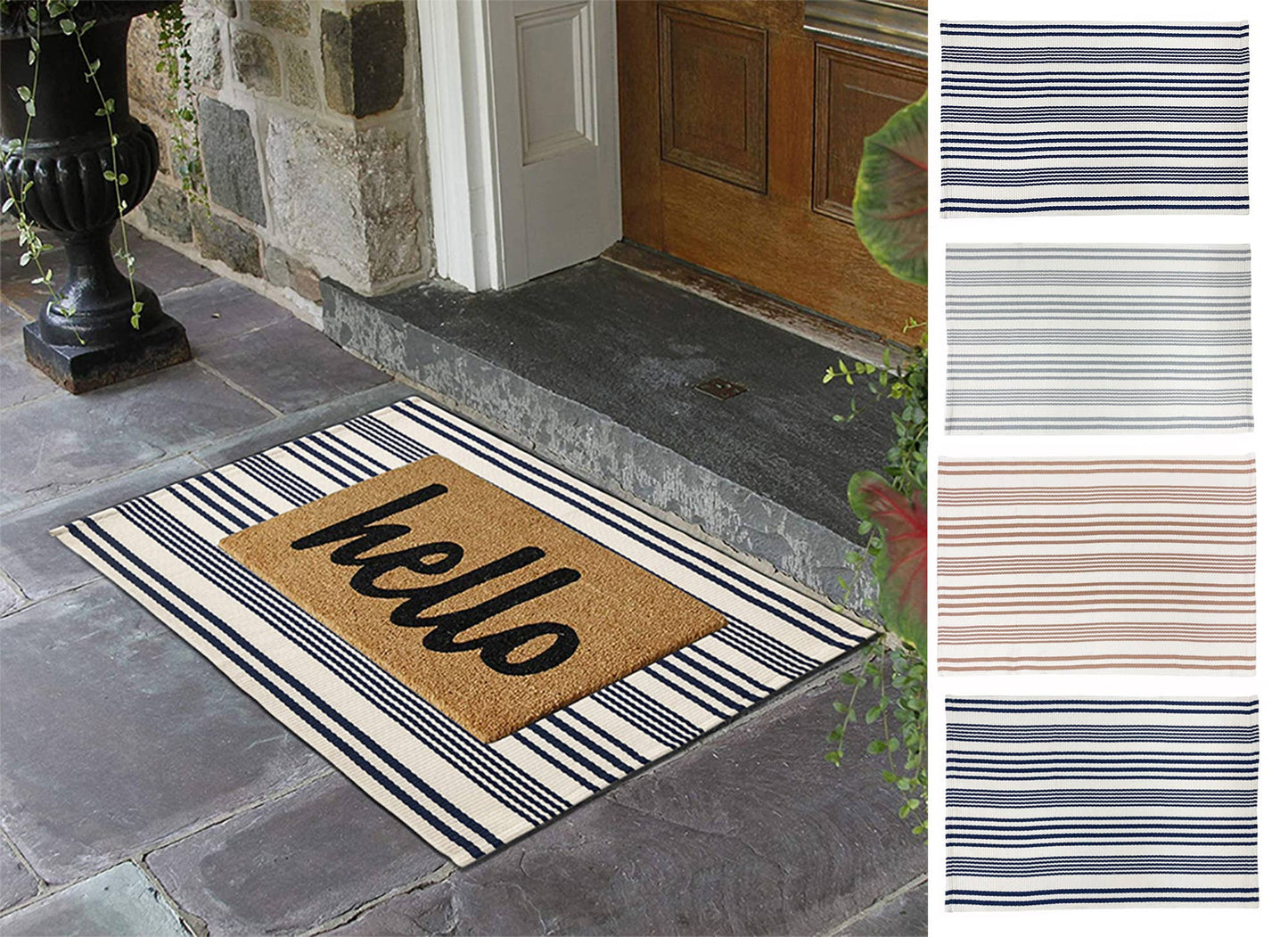 Ticking Striped Woven Cotton Blend Area Rug