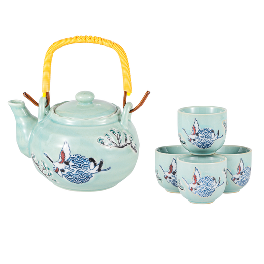 Japanese Crane Tea Set 22oz Tea Pot with 4 Cups (1/12)