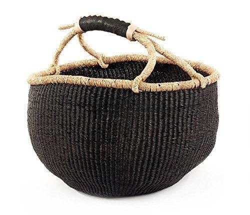 Large Ghana African Basket | Bolga Ghana Basket - Solid Black