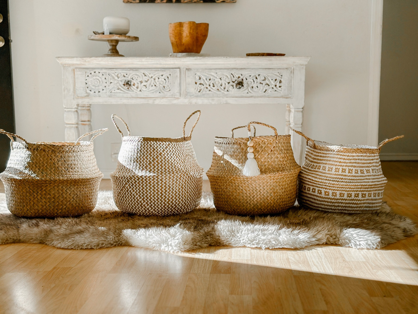 Extra Large Seagrass Woven Storage Baskets SET OF 4, Wicker