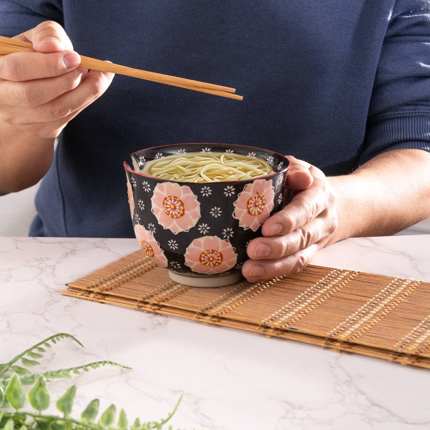 Sakura Cherry Design 18oz 5.25"D Bowl With Chopsticks Set