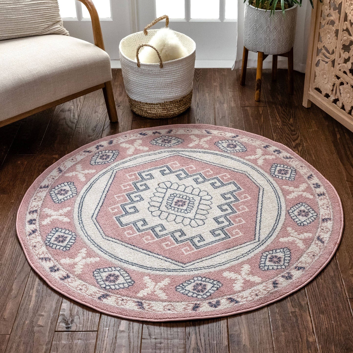 Kaya Southwestern Tribal Medallion Blush Kilim-Style Rug