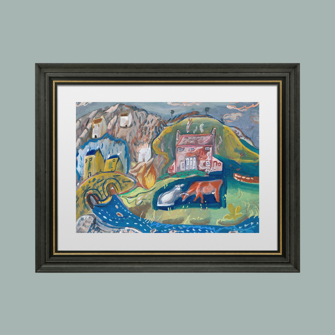 Fishing Village in Pembrokeshire Abstract Antique Art Print