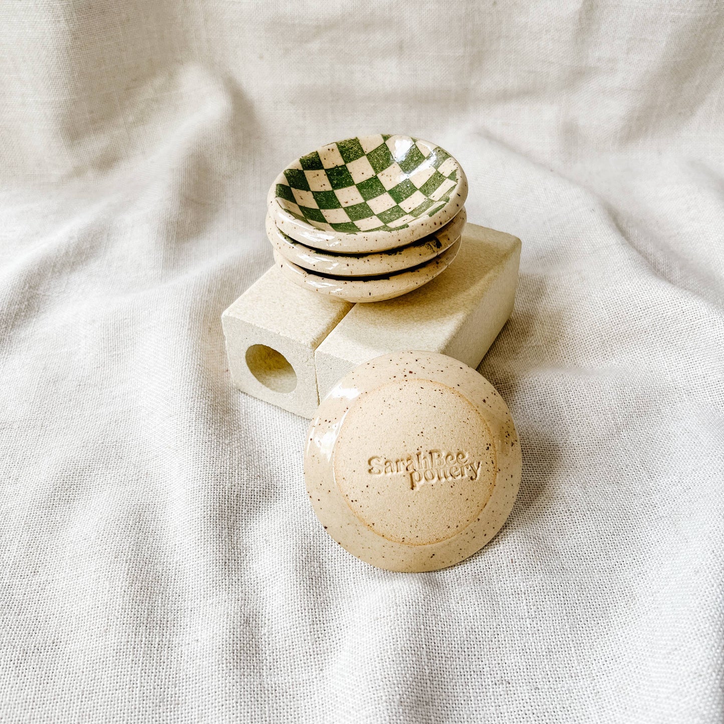 Mini Green Checker Ceramic Trinket Dish | Made To Order