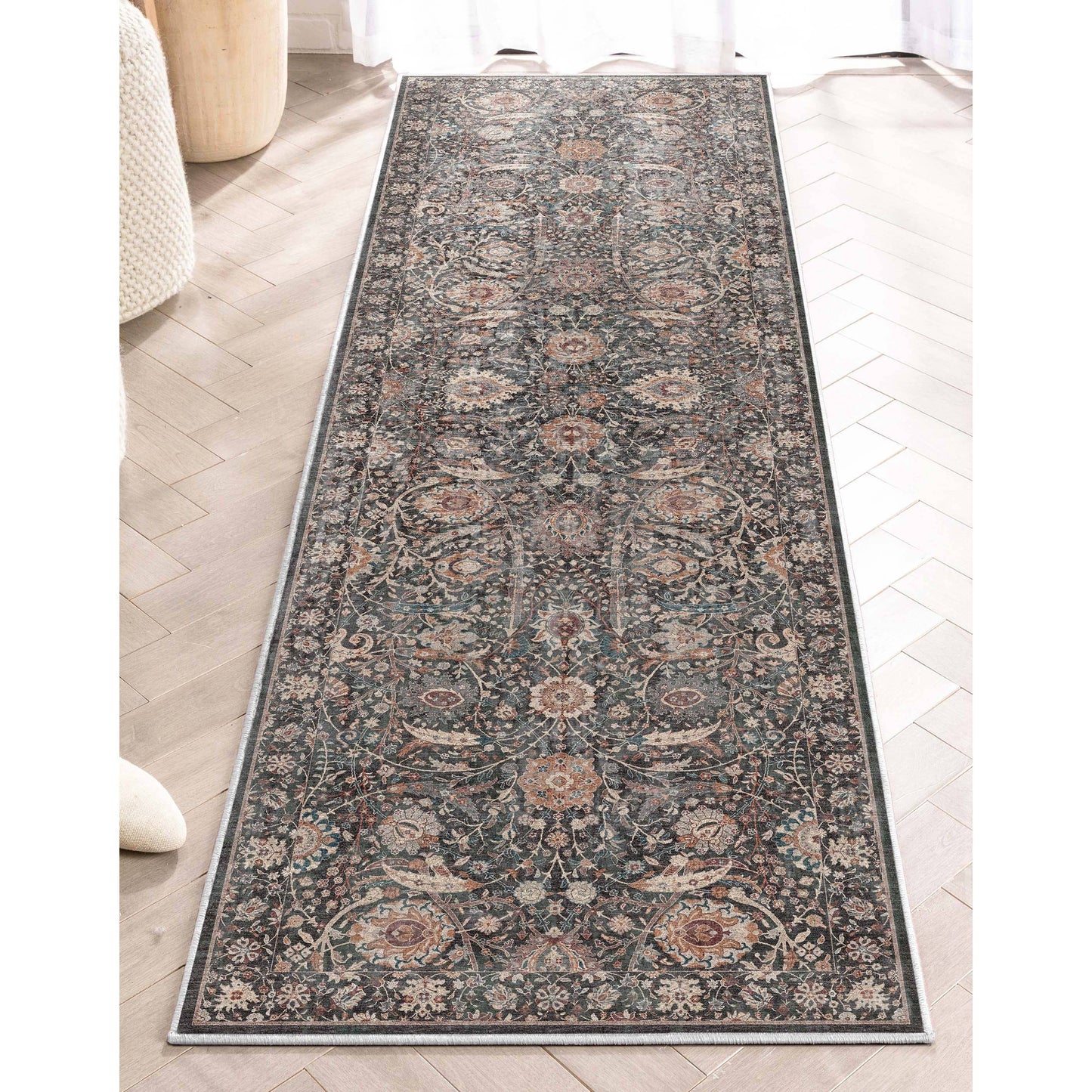 Liana Vintage Oriental Charcoal Grey Flat-Weave Rug