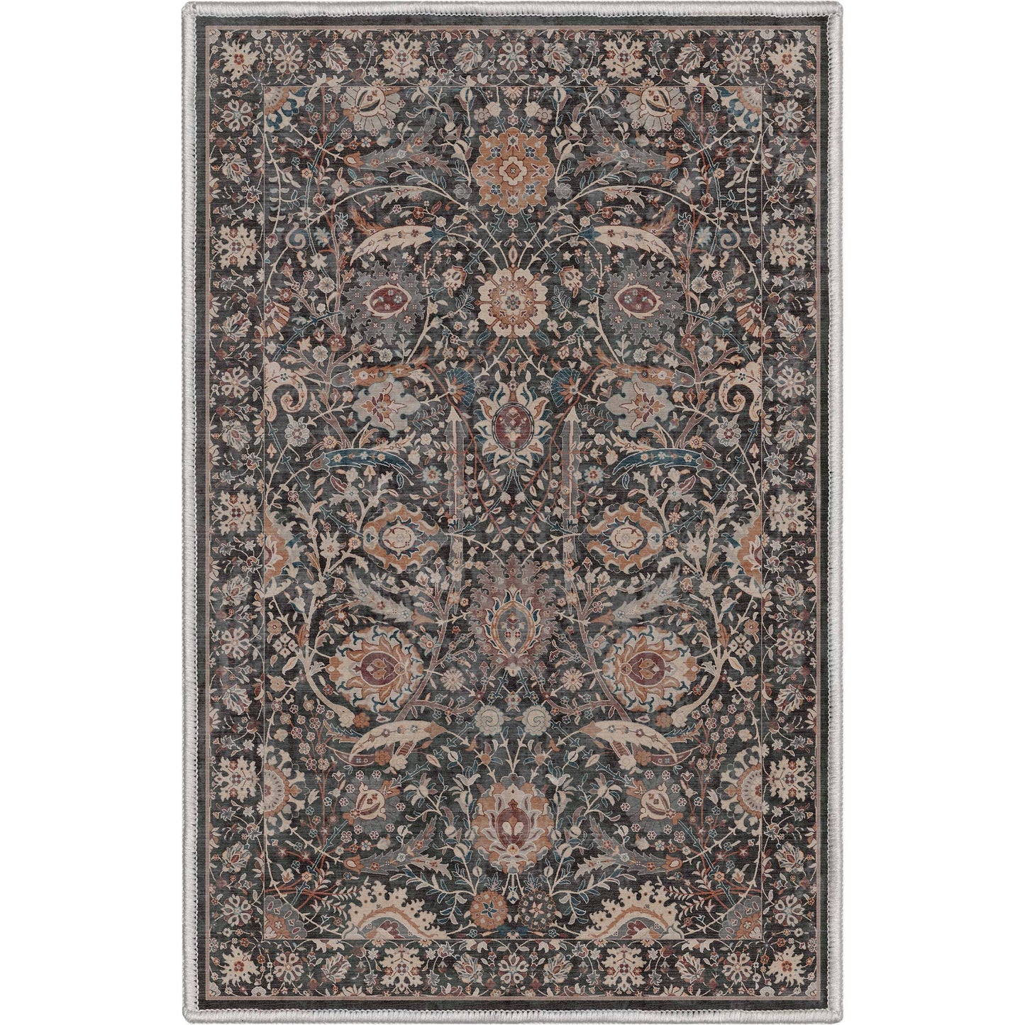 Liana Vintage Oriental Charcoal Grey Flat-Weave Rug