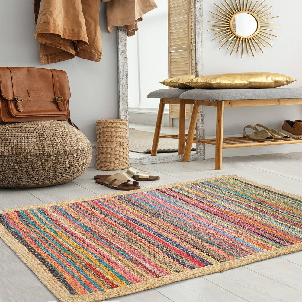 Multicolored Geometric Jute Bordered Accent Rug, 2' x 3'