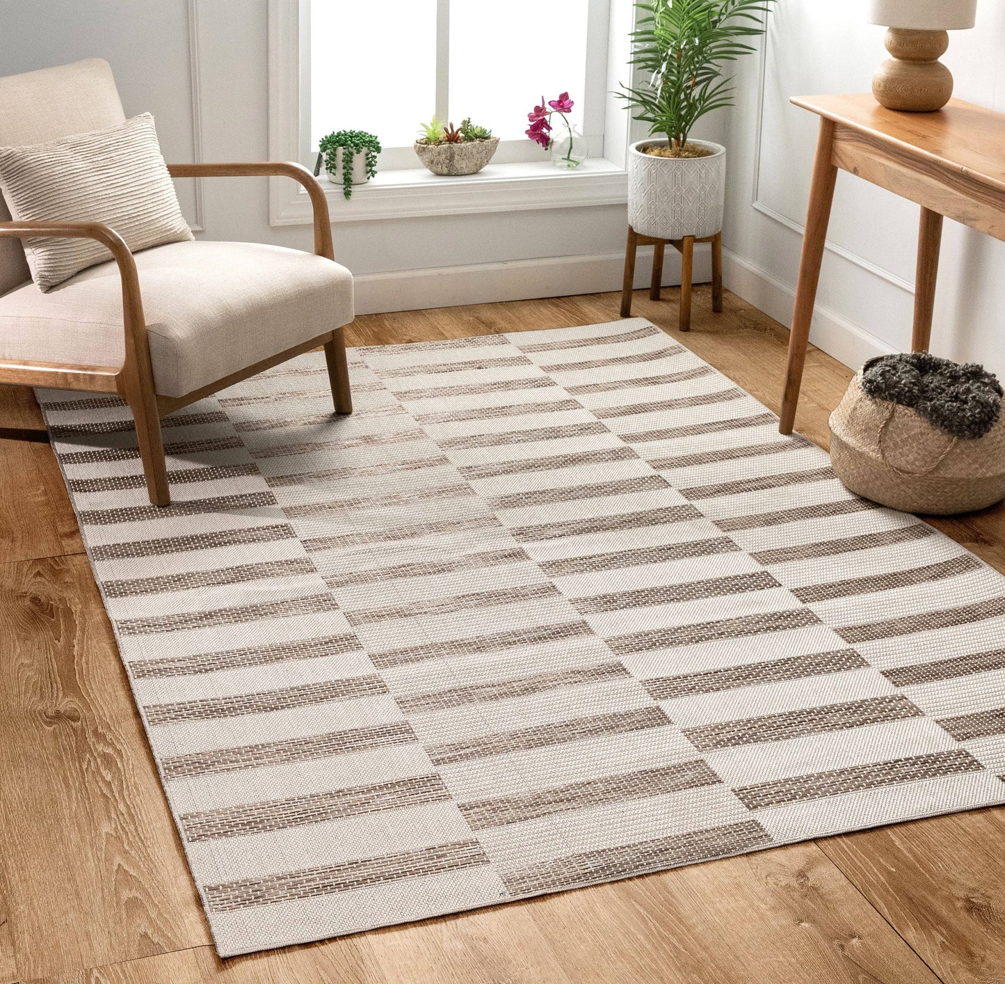 Cesar Modern Geometric Beige Flatweave Rug