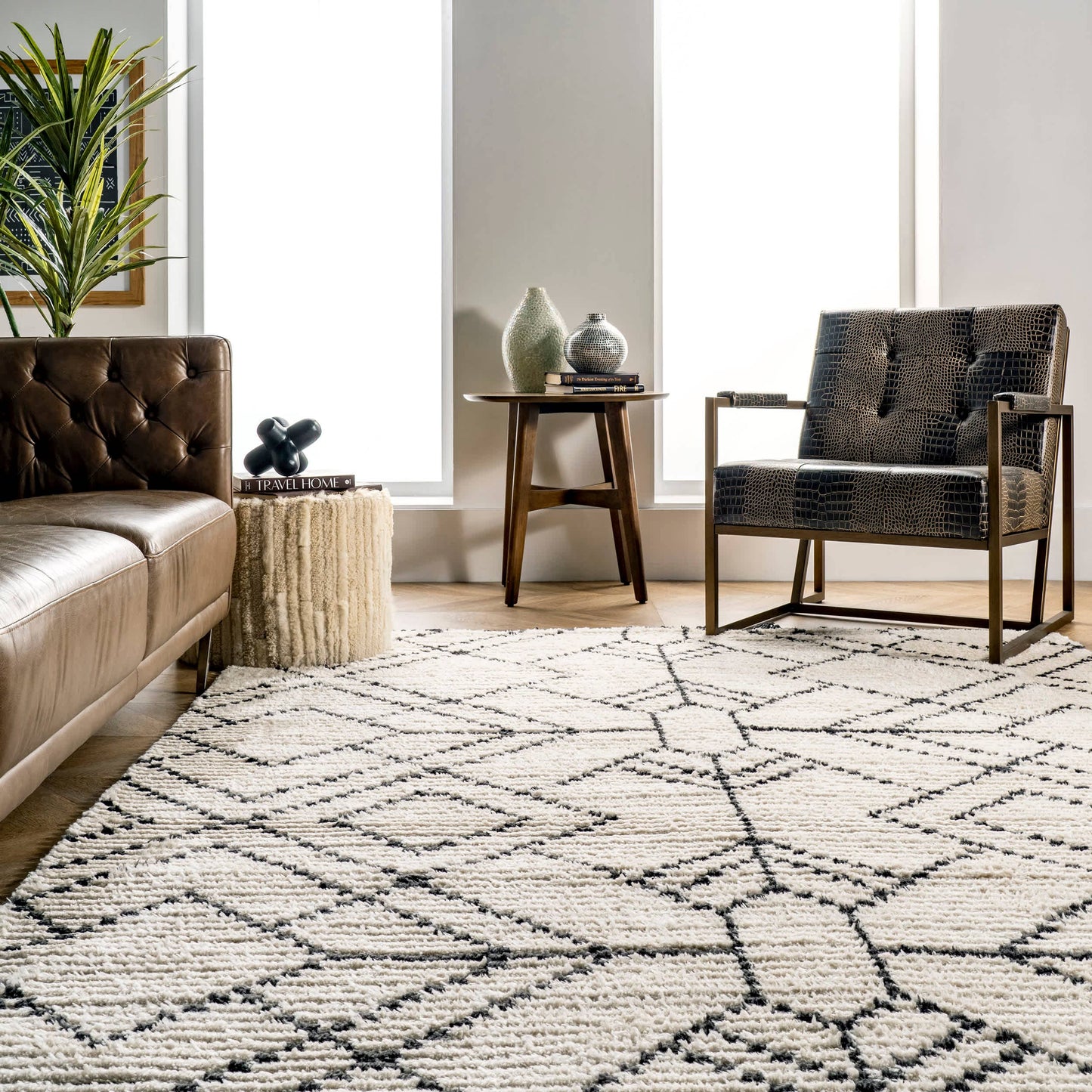 Carlina Modern Geometric Soft Shag Fringe Area Rug