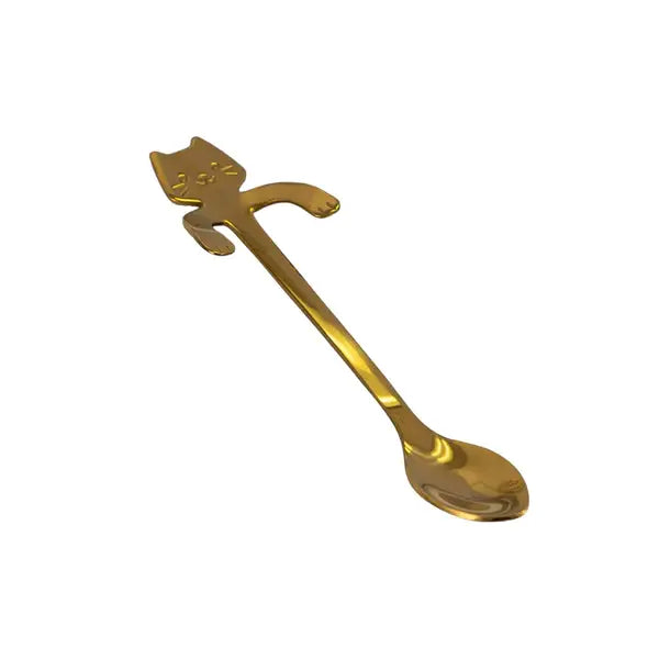 Cat Hanging 4.5"L Tea Spoon Gold