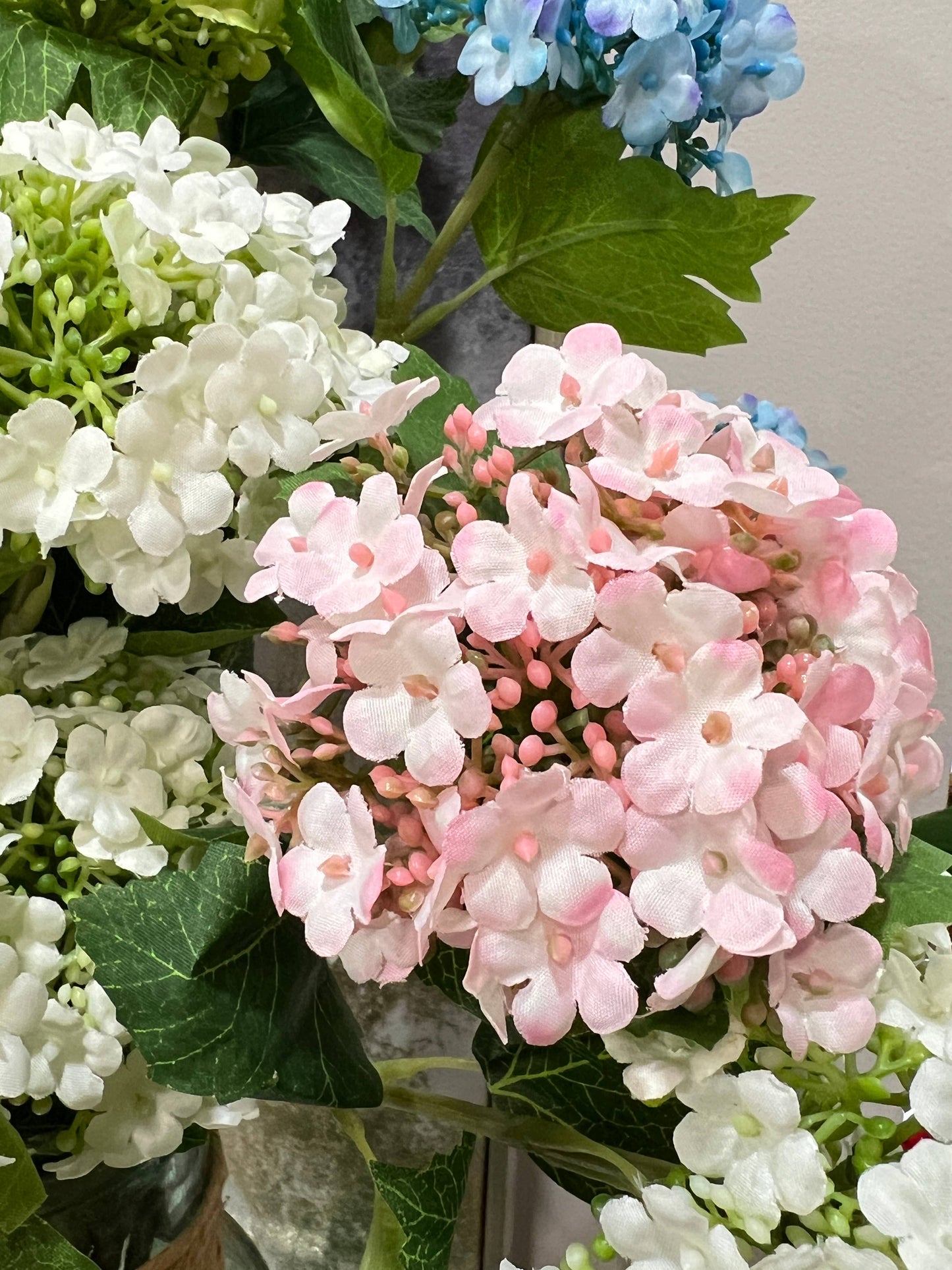 27"-3 Blooms-faux Snowball hydrangea spray