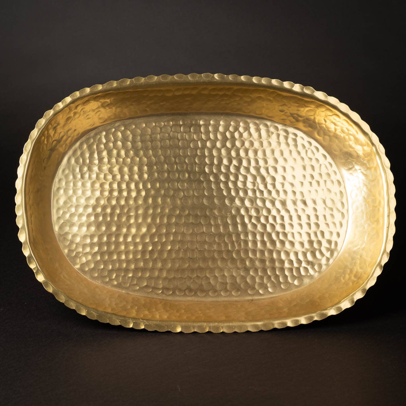 Gold Aluminum Hammered Oval Torn Edge Tray w/ Lip