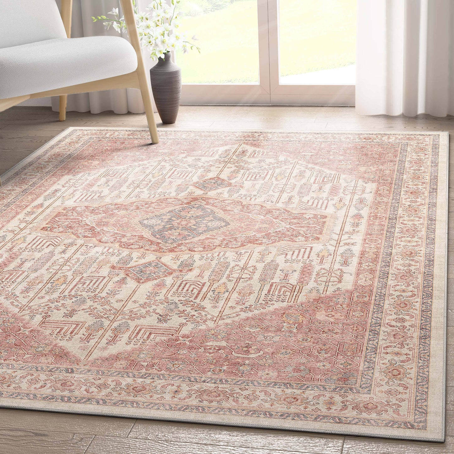 San Marino Vintage Oriental Botanical Flat-Weave Rug