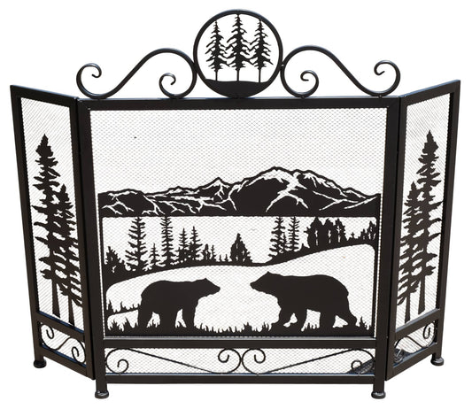 Meadow Bear Scenic Heavy Black Metal Fireplace Screen