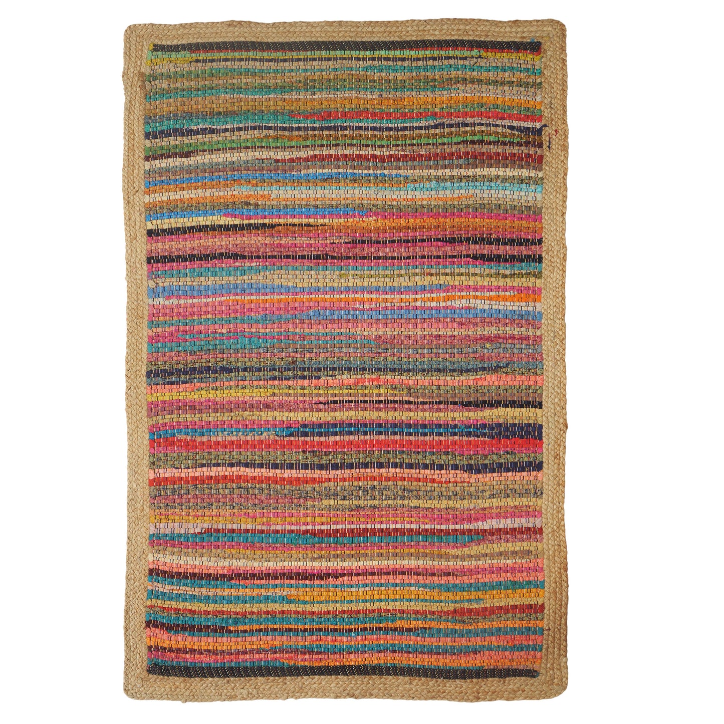 Multicolored Geometric Jute Bordered Accent Rug, 2' x 3'