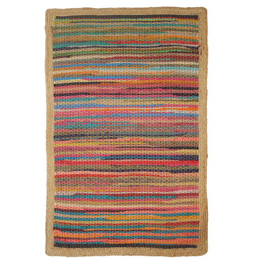 Multicolored Geometric Jute Bordered Accent Rug, 2' x 3'