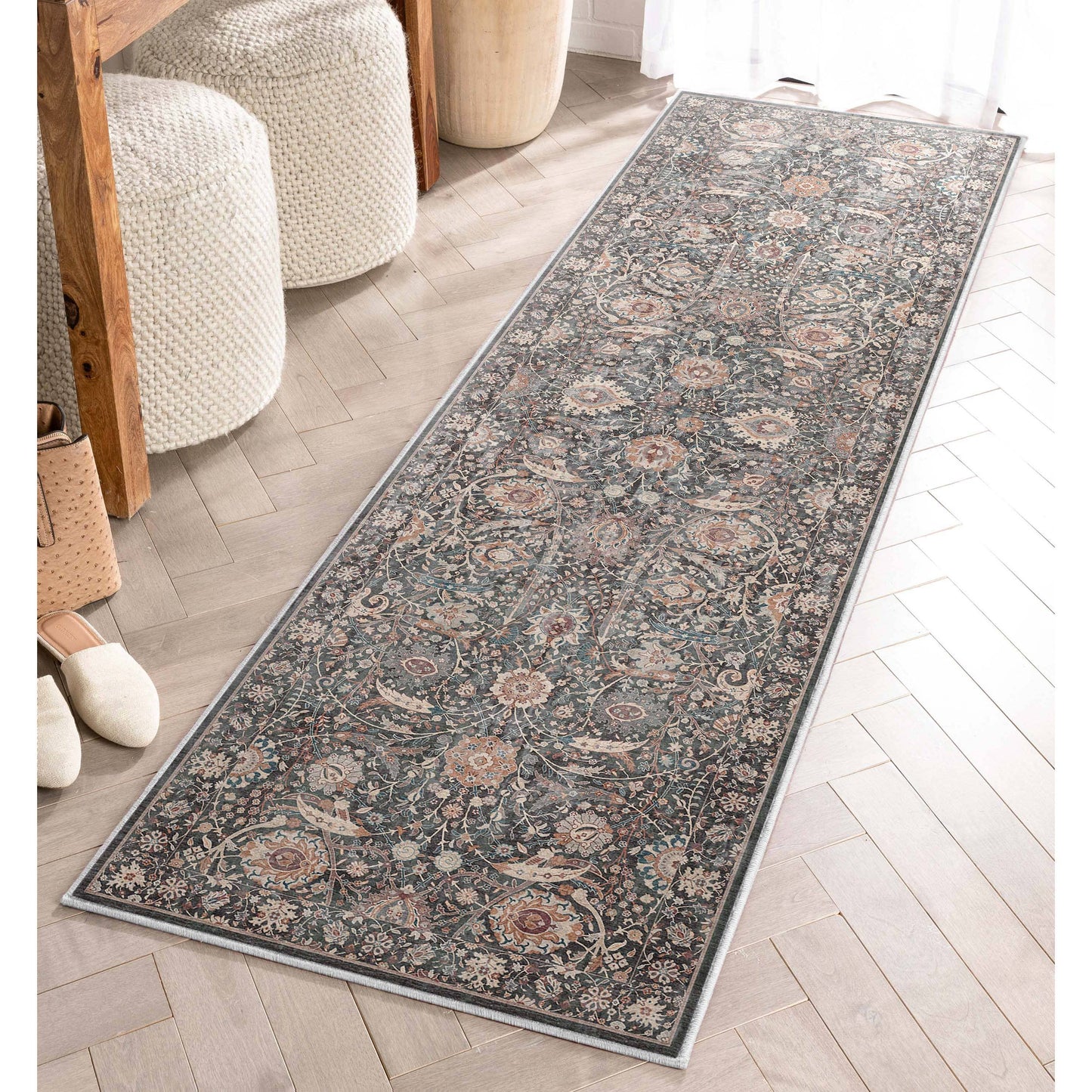 Liana Vintage Oriental Charcoal Grey Flat-Weave Rug