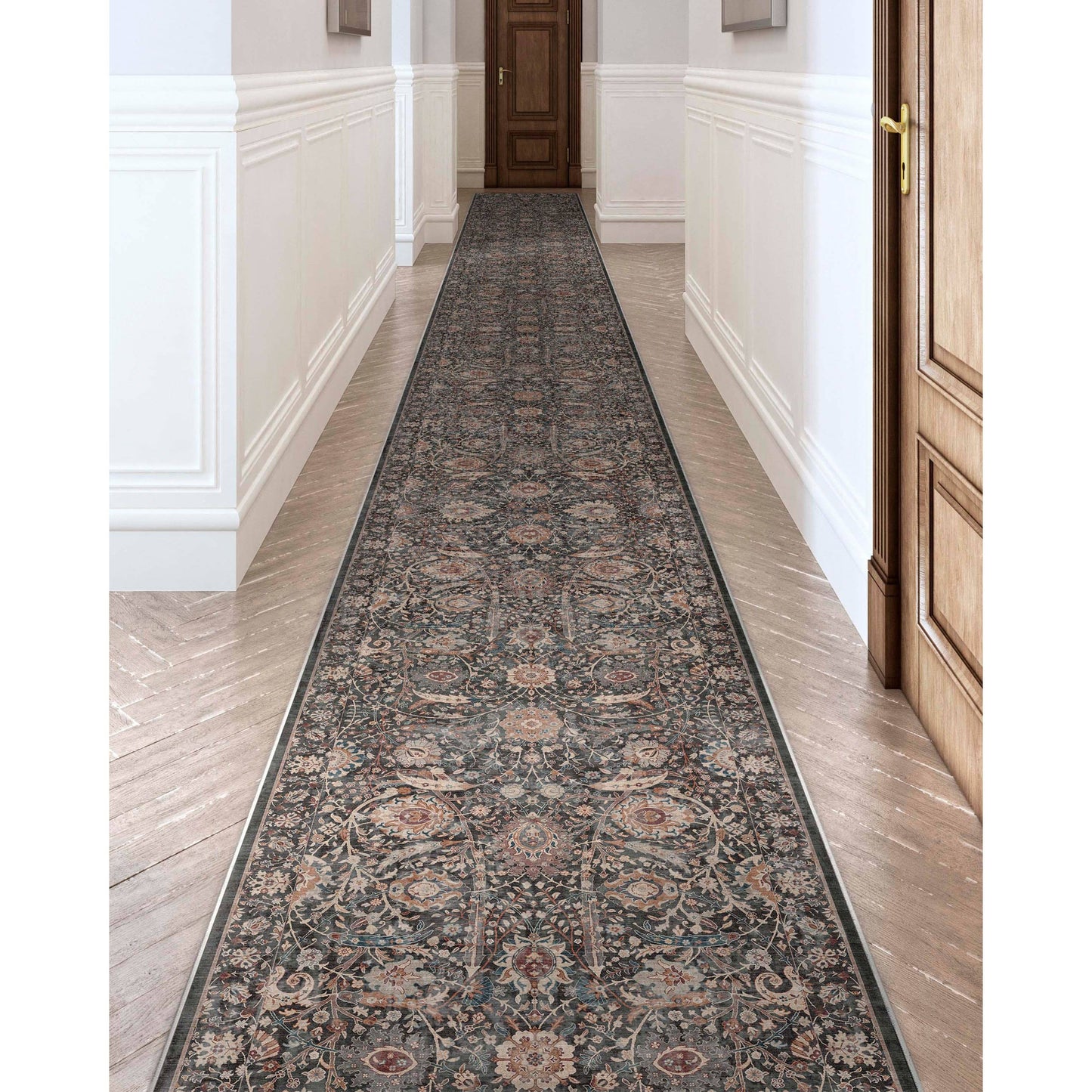 Liana Vintage Oriental Charcoal Grey Flat-Weave Rug