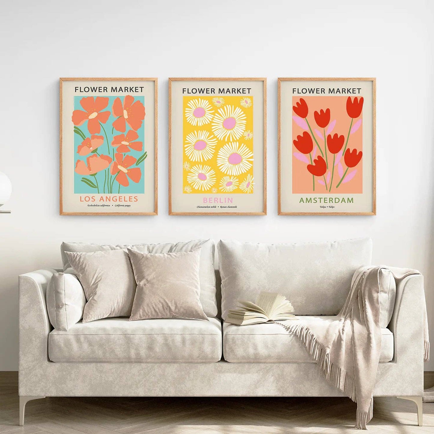 3 Piece Botanical Boho Art Set. Flower Market Theme