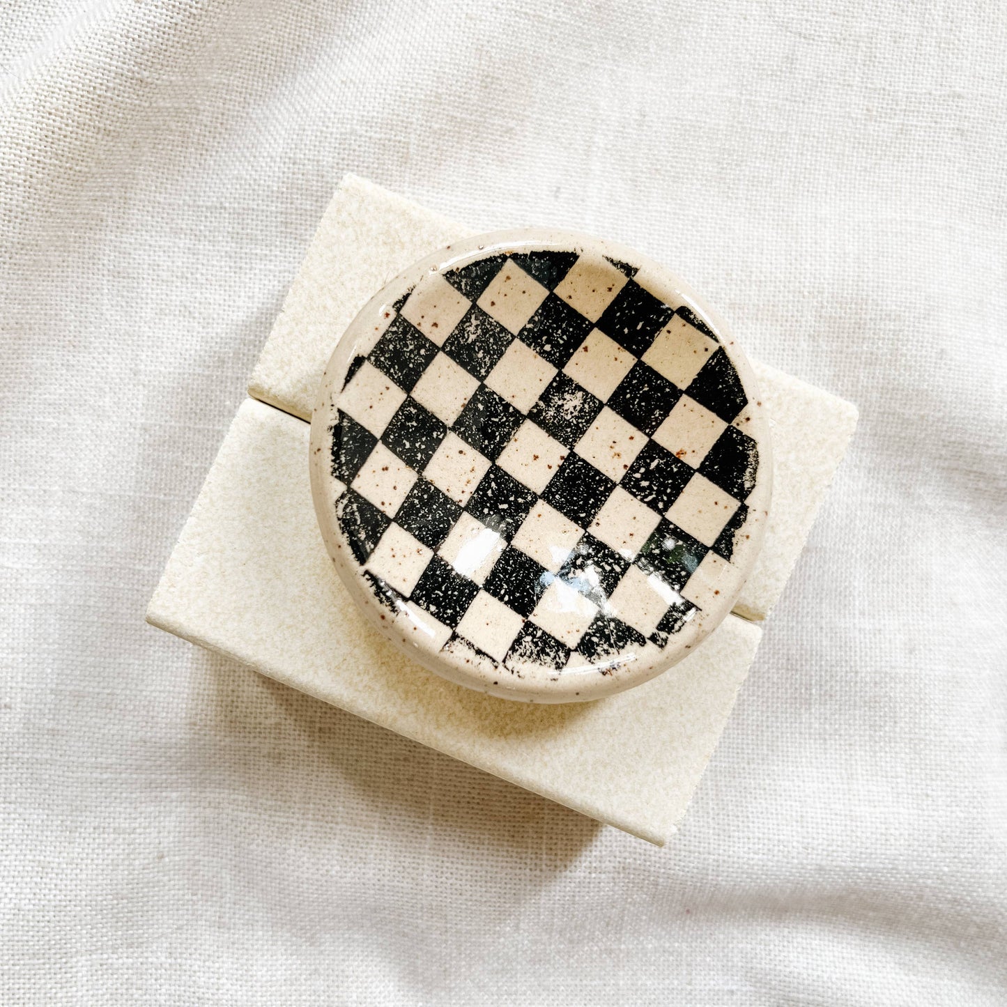 Mini Black Checker Ceramic Trinket Dish | Made To Order