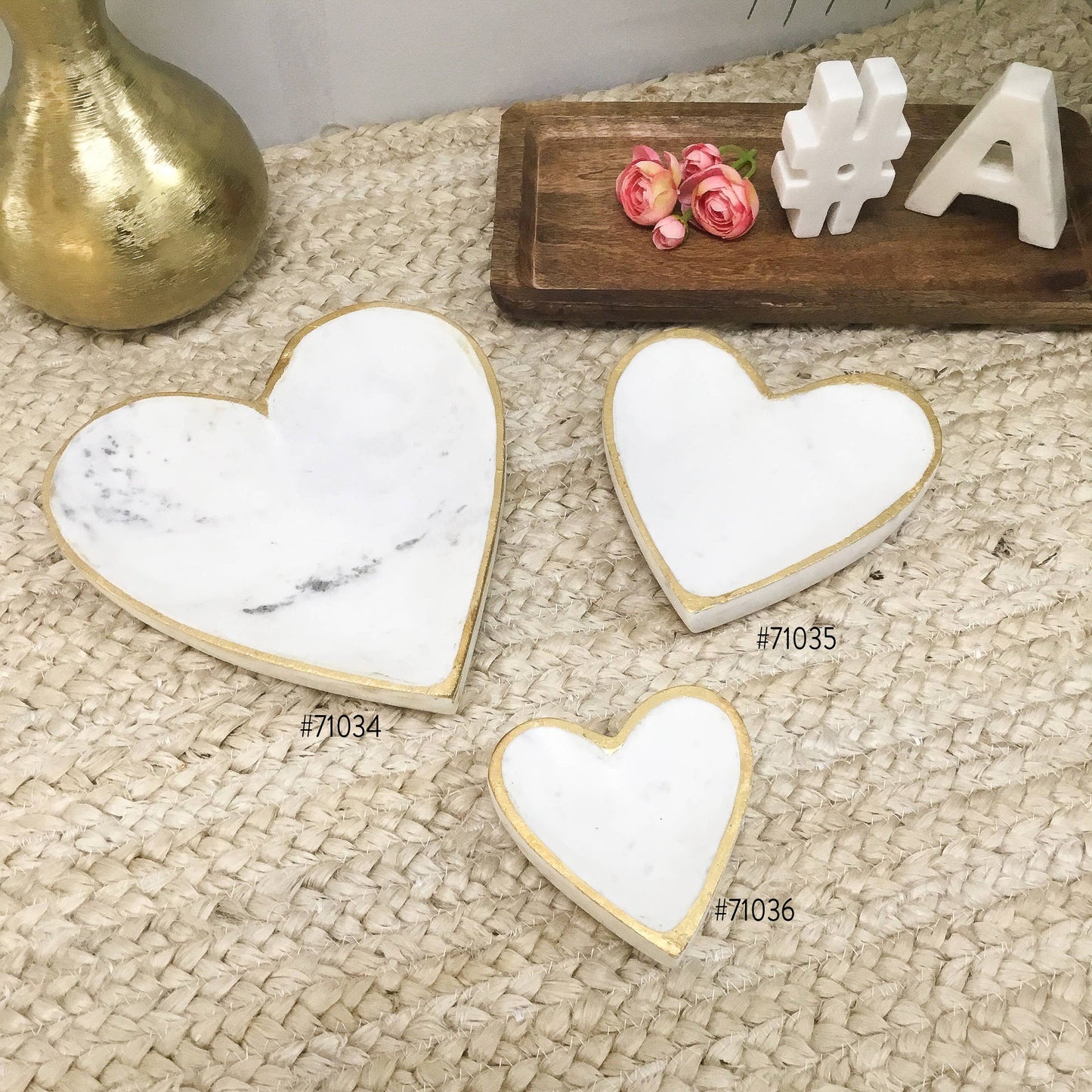 Small White Marble Heart Tray w/ Gold Edge