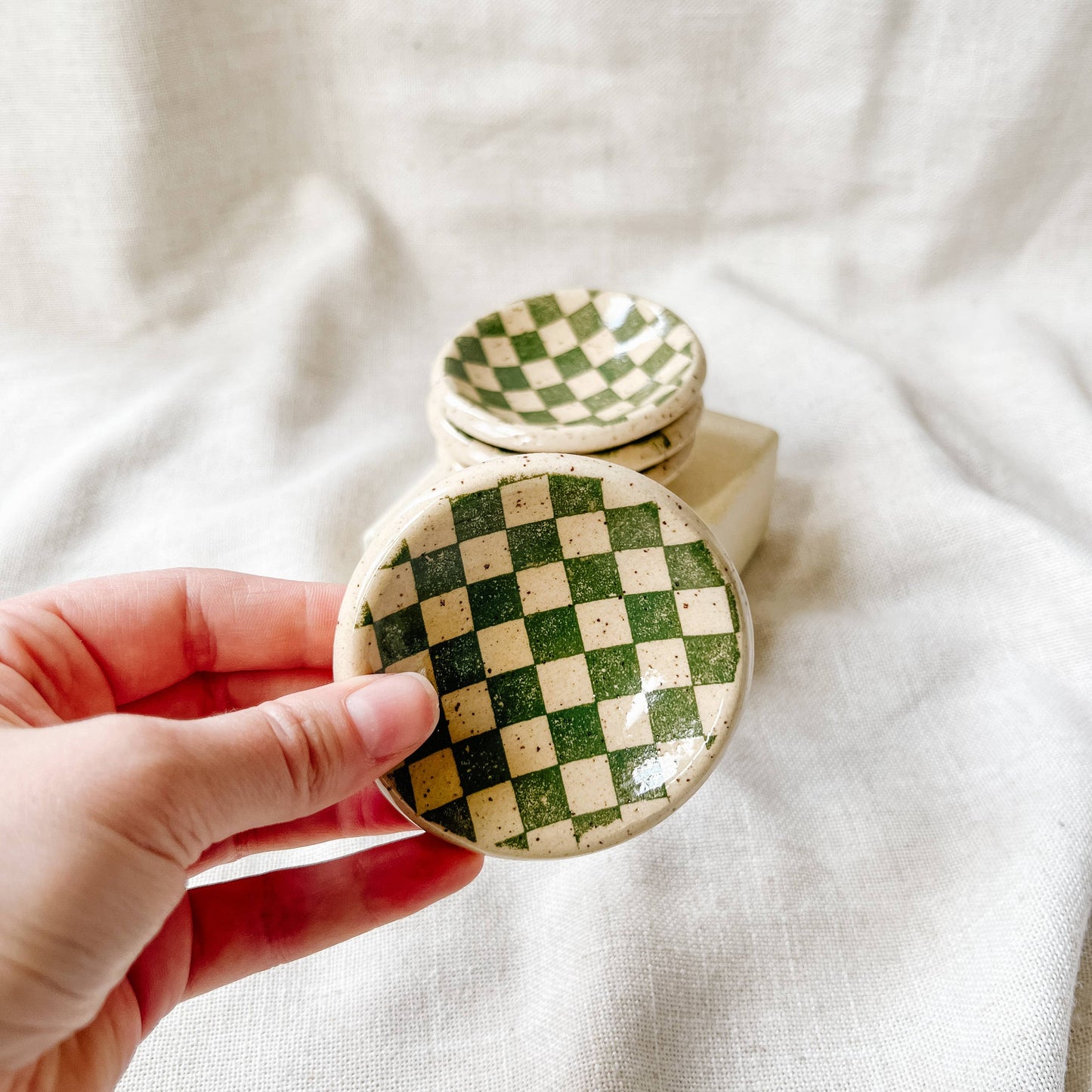 Mini Green Checker Ceramic Trinket Dish | Made To Order