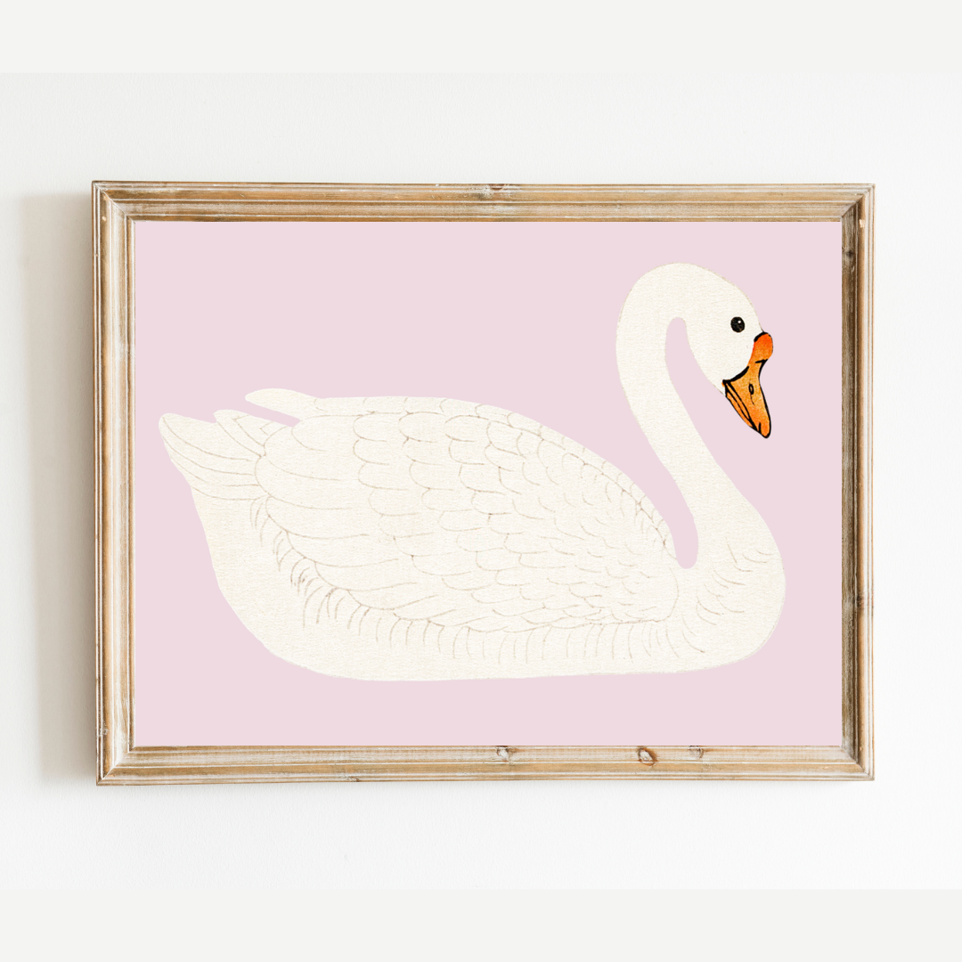 A Swan Antique Art Print Pink