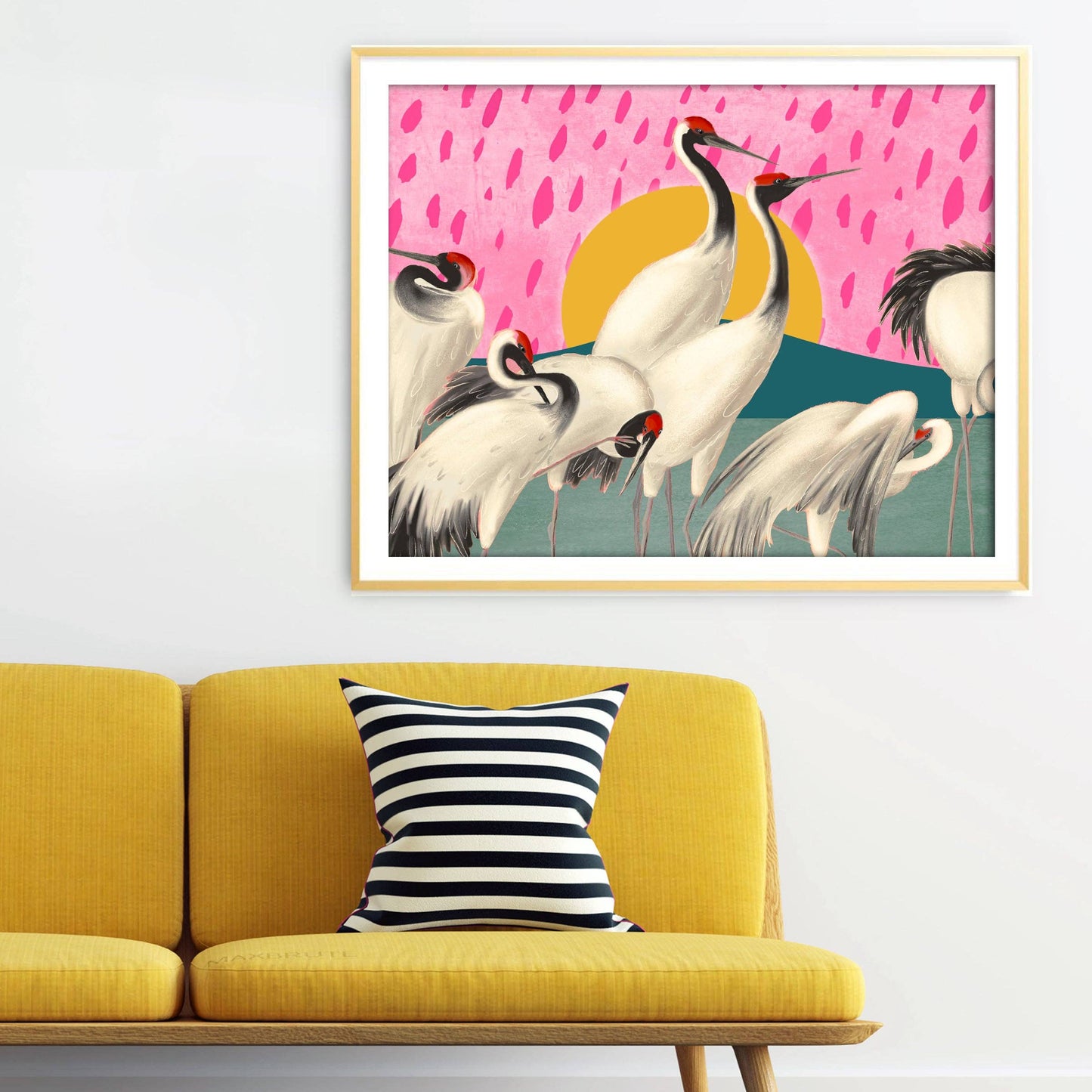 Sunset Cranes Maximalist Colorful Art Print